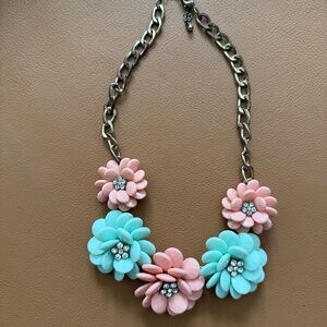 Floral Statement Necklace in Pink and Blue